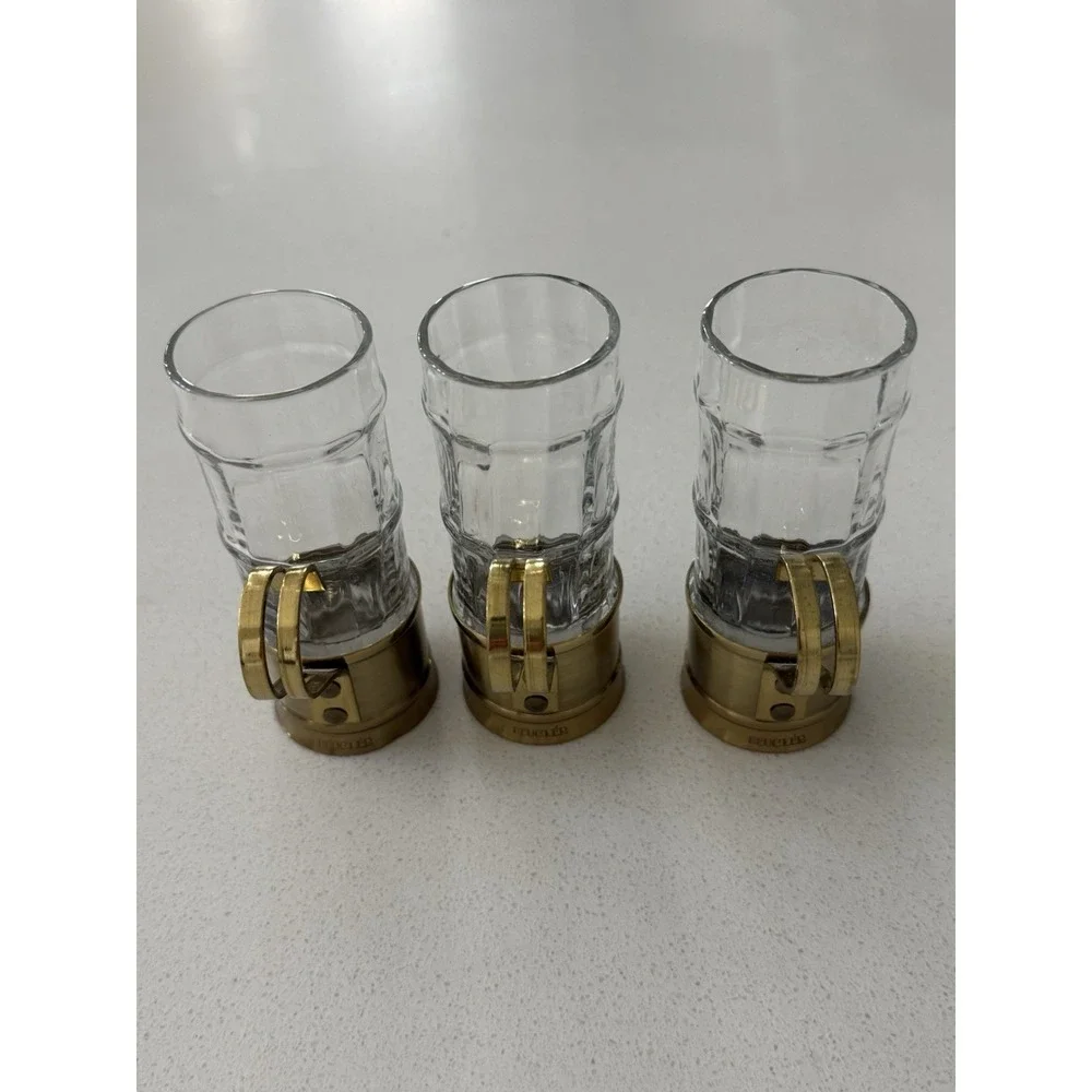 Vintage Beucler Tea  Espresso‎ Coffee Glasses Brass Holders Set of 3